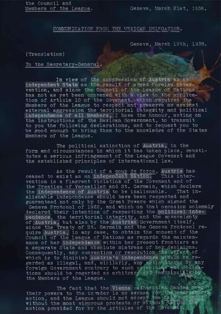 Poster artwork for Words over Swords with highlighted historical text and abstract forms